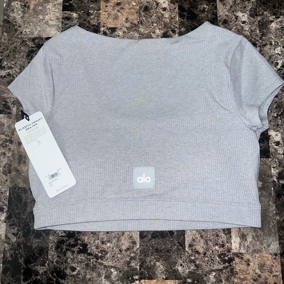 ALO YOGA BLISSFUL HENLEY BRA TOP HEATHER GREY COLOR NWT - Picture 6 of 11